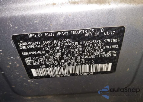 2017 Subaru Forester 2.5I Touring from USA, damaged, VIN JF2SJAWC9HH545013